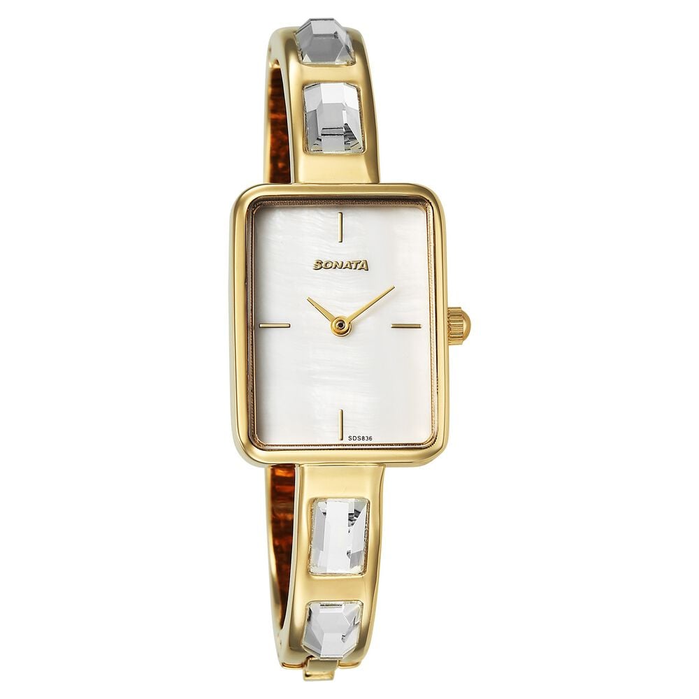 Sonata Aura Quartz Analog White Mother of Pearl Dial Golden Stainless Steel Strap Watch For Women-picture-21