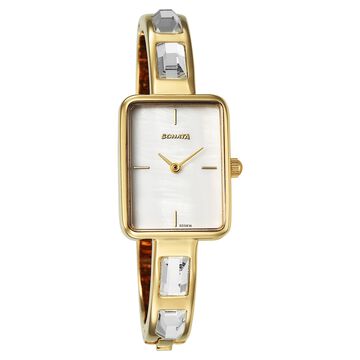 Sonata Aura Quartz Analog White Mother of Pearl Dial Golden Stainless Steel Strap Watch For Women