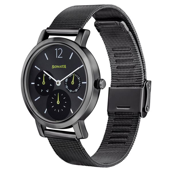 Sonata Multifunctions Black Dial Women Watch With Metal Strap - image number 2