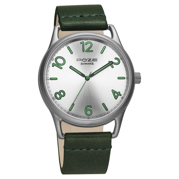 Poze by Sonata Quartz Analog Silver Dial PU Leather Strap Watch for Men - image number 1