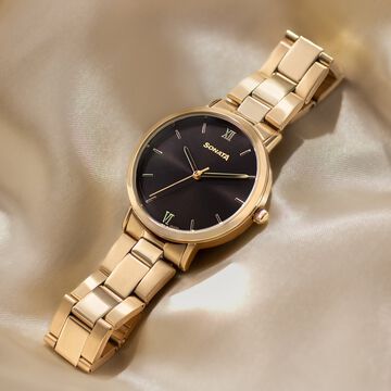 Sonata Quartz Analog Black Dial Golden Stainless Steel Strap Watch For Women