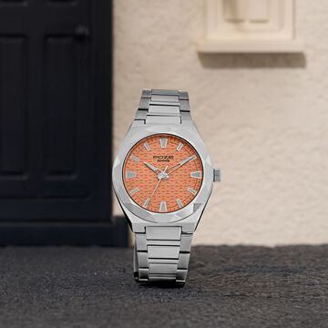 Poze Poze Quartz Analog Orange Dial Silver Metal Strap Watch For Men