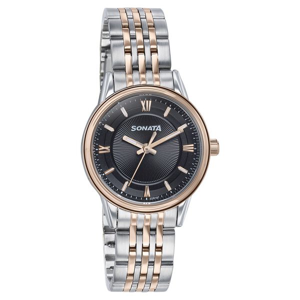 Sonata Wedding Quartz Analog Black Dial Stainless Steel Strap Watch For Women - image number 1