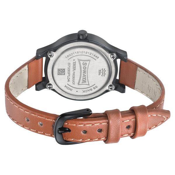 Sonata Essentials Black Dial Women Watch With Leather Strap - image number 3