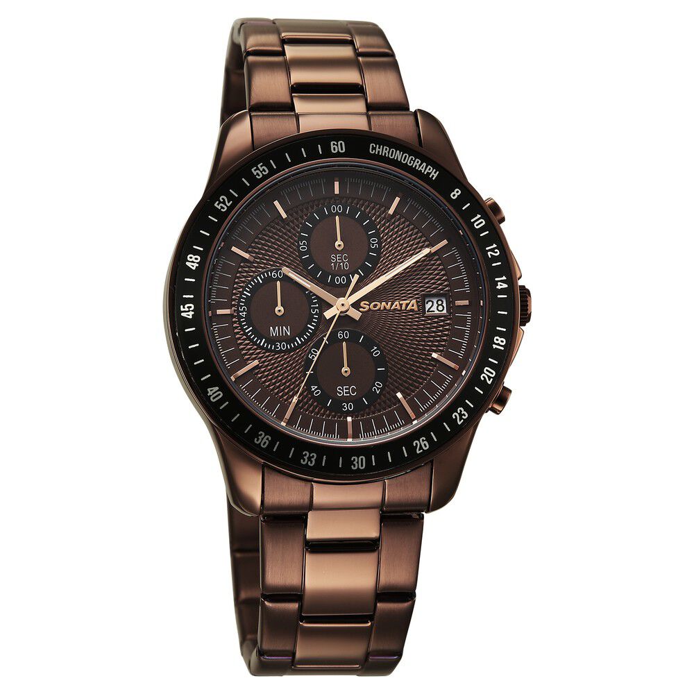 Buy Online Sonata Chronos Quartz Analog with Date Brown Dial Brown