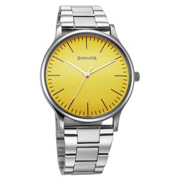 Sonata Aspire Quartz Analog Yellow Dial Stainless Steel Strap Watch For Men