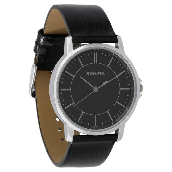 Sonata Quartz Analog Black Dial Leather Strap Watch for Men - image number 1