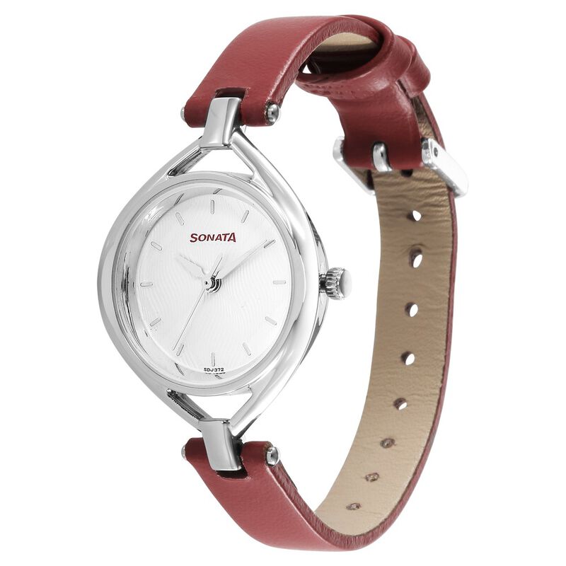 Sonata Alloys Silver Dial Women Watch With Leather Strap