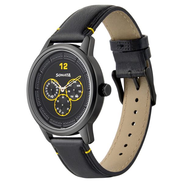 Sonata Quartz Analog Black Dial Leather Strap Watch for Men - image number 1