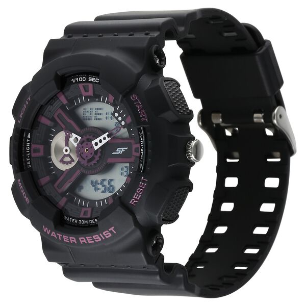 SF Dreamer Series Quartz Digital Analog Digital Black Round Dial Black Plastic Strap Watch For Men - image number 1