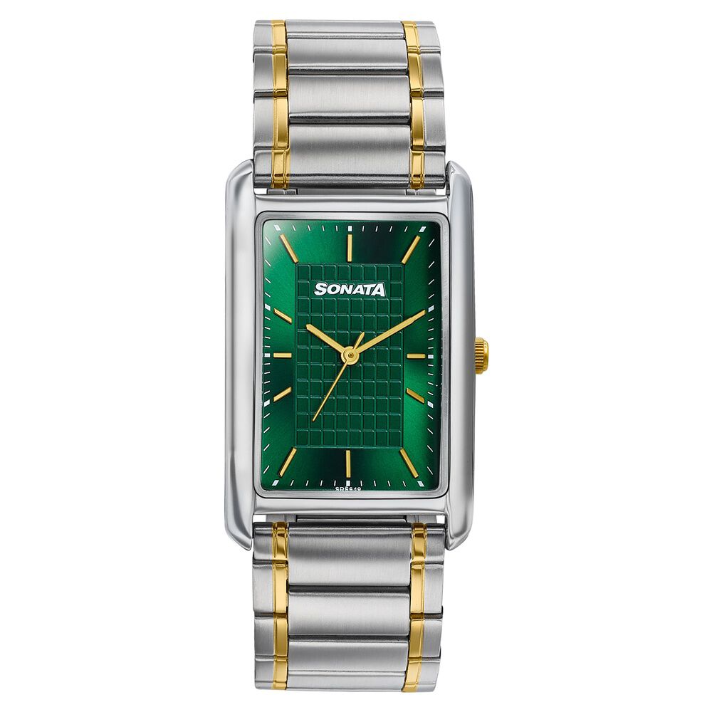 Sonata Ascent Green Rectangular Watch - Two-Tone-image-5