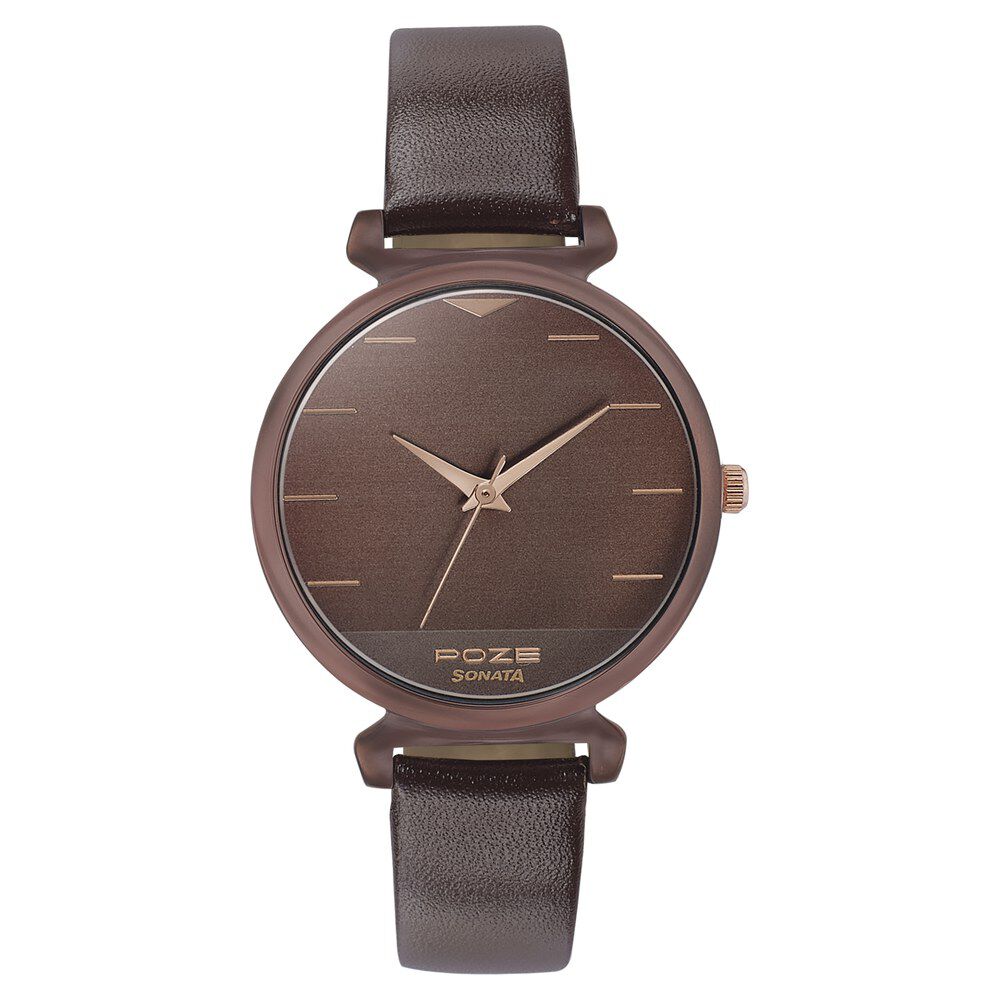 Poze by Sonata Quartz Analog Brown Dial Leather Strap Watch for Women