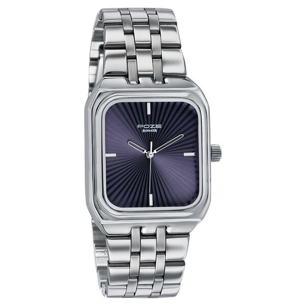 Poze By Sonata Quartz Analog Blue Dial Silver Metal Strap Watch For Men - image number 2