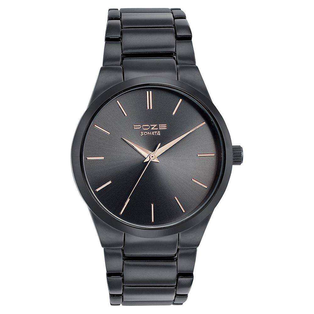 Buy Online Sonata Poze Quartz Analog Black Dial Metal Strap Watch for Men sp70032nm01w Sonata