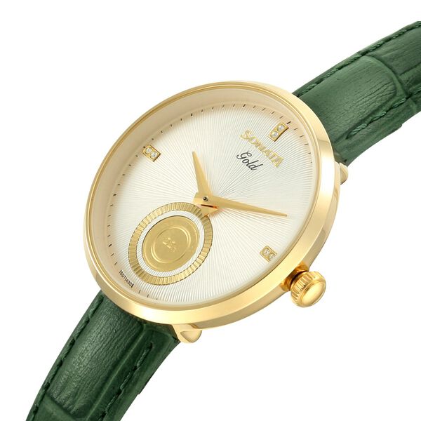 Sonata Gold White Dial Leather Strap Watch for Women with 22K Tanishq Gold Coin - image number 4