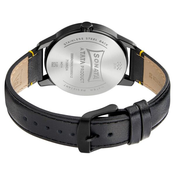 Sonata Quartz Analog Black Dial Leather Strap Watch for Men - image number 3