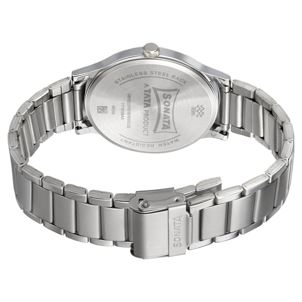 Sonata Smart Plaid Quartz Analog Blue Dial Stainless Steel Strap