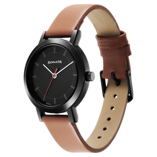 Sonata Essentials Black Dial Leather Strap Watch for Women - image number 1