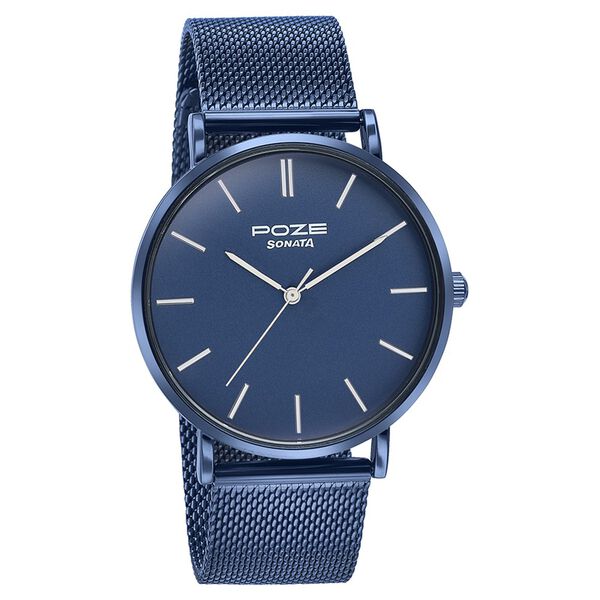 Sonata Poze Quartz Analog Blue Dial Blue Metal Strap Watch For Men - image number 2