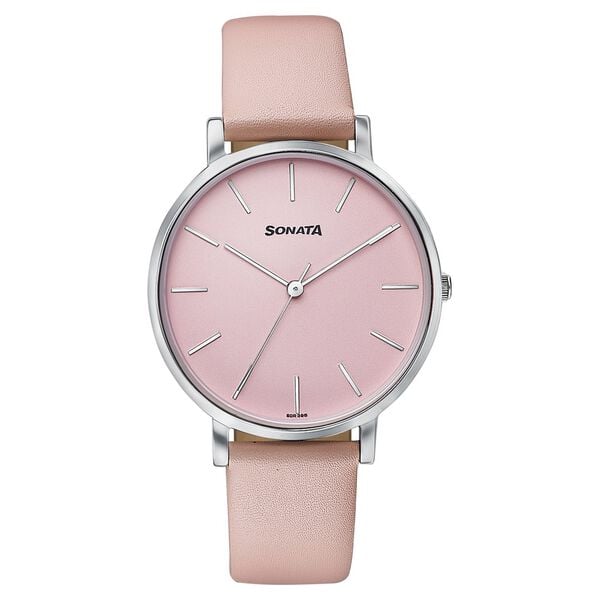 Sonata Pastel Play Quartz Analog Pink Dial Leather Strap Watch For Women - image number 0