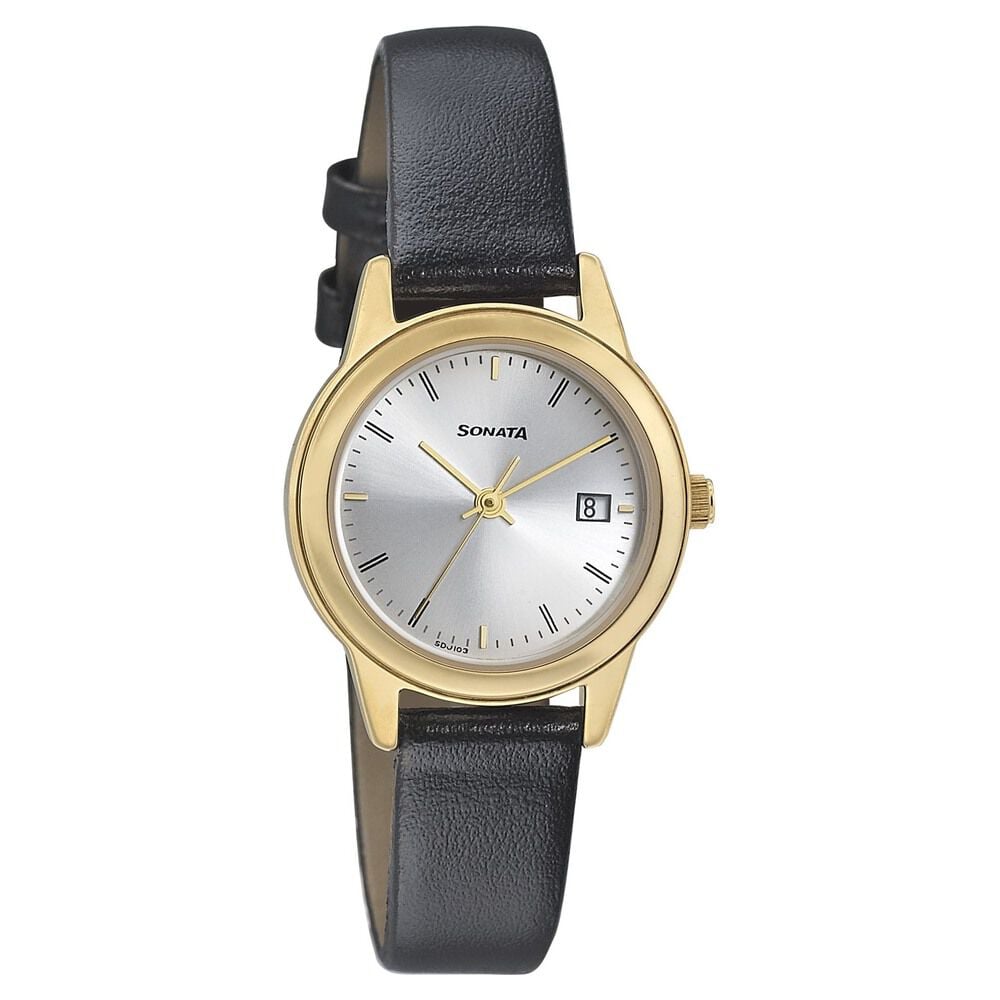 Buy Online Sonata Mission Mangal Silver Dial Women Watch With Leather Strap nn8157yl01 Sonata