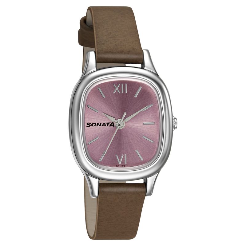 Sonata Workwear Pink Dial Women Watch With Leather Strap - image number 0