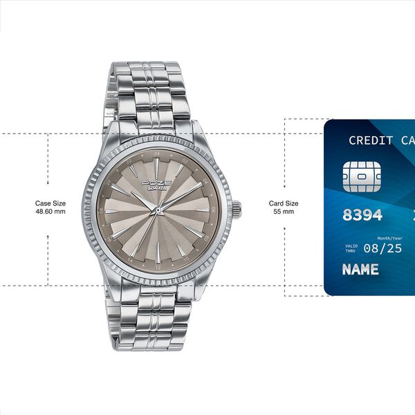 Poze By Sonata Quartz Analog Beige Dial Silver Metal Strap Watch For Men - image number 3