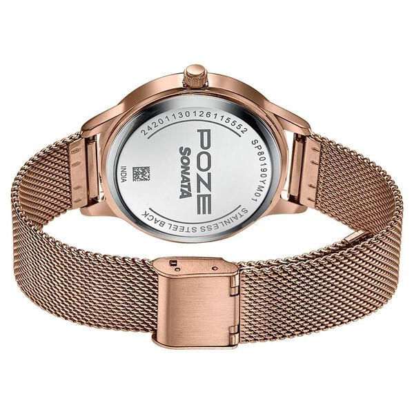 Poze By Sonata Quartz Analog White Dial Rose Gold Metal Strap Watch For Women - image number 6