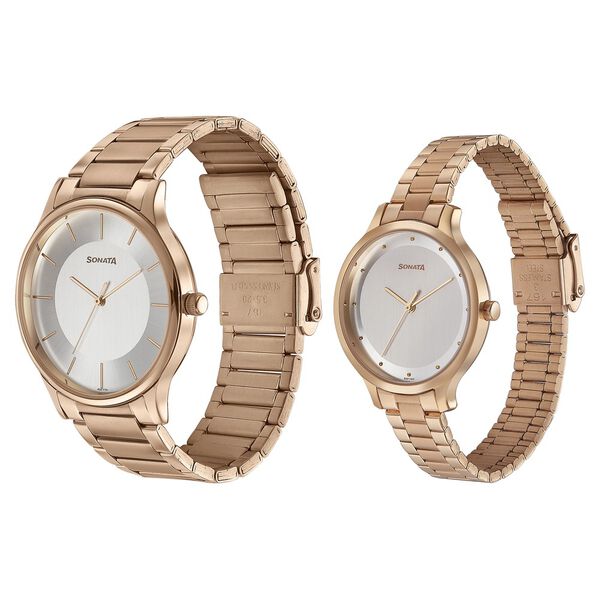 Sonata Modern Bandhan Quartz Analog Silver Dial Stainless Steel Strap Watch for Couple - image number 2