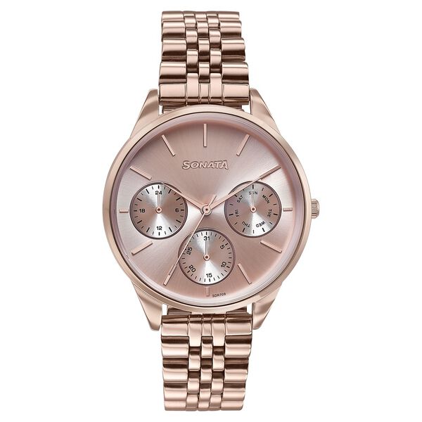 Sonata Wedding Edit Quartz Multifunction Pink Dial Stainless Steel Strap Watch For Women - image number 1