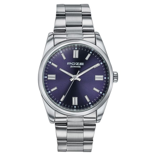 Sonata Poze Quartz Analog Blue Dial Silver Stainless Steel Strap Watch For Men - image number 1