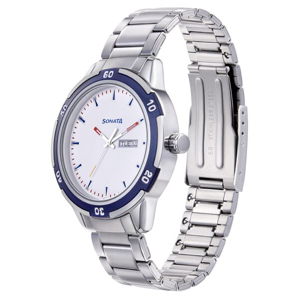 Sonata Quartz Analog with Day and Date White Dial Metal Strap Watch for Men - image number 1