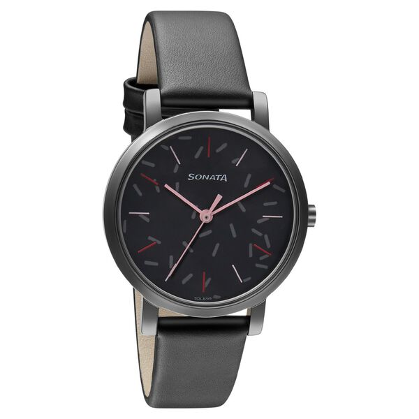 Sonata Play Black Dial Women Watch With Leather Strap - image number 0