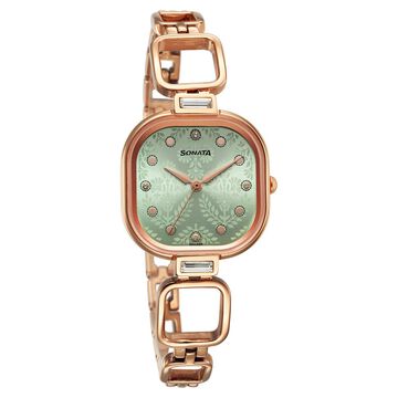 Sonata Wedding Quartz Analog Green Dial Metal Strap Watch for Women