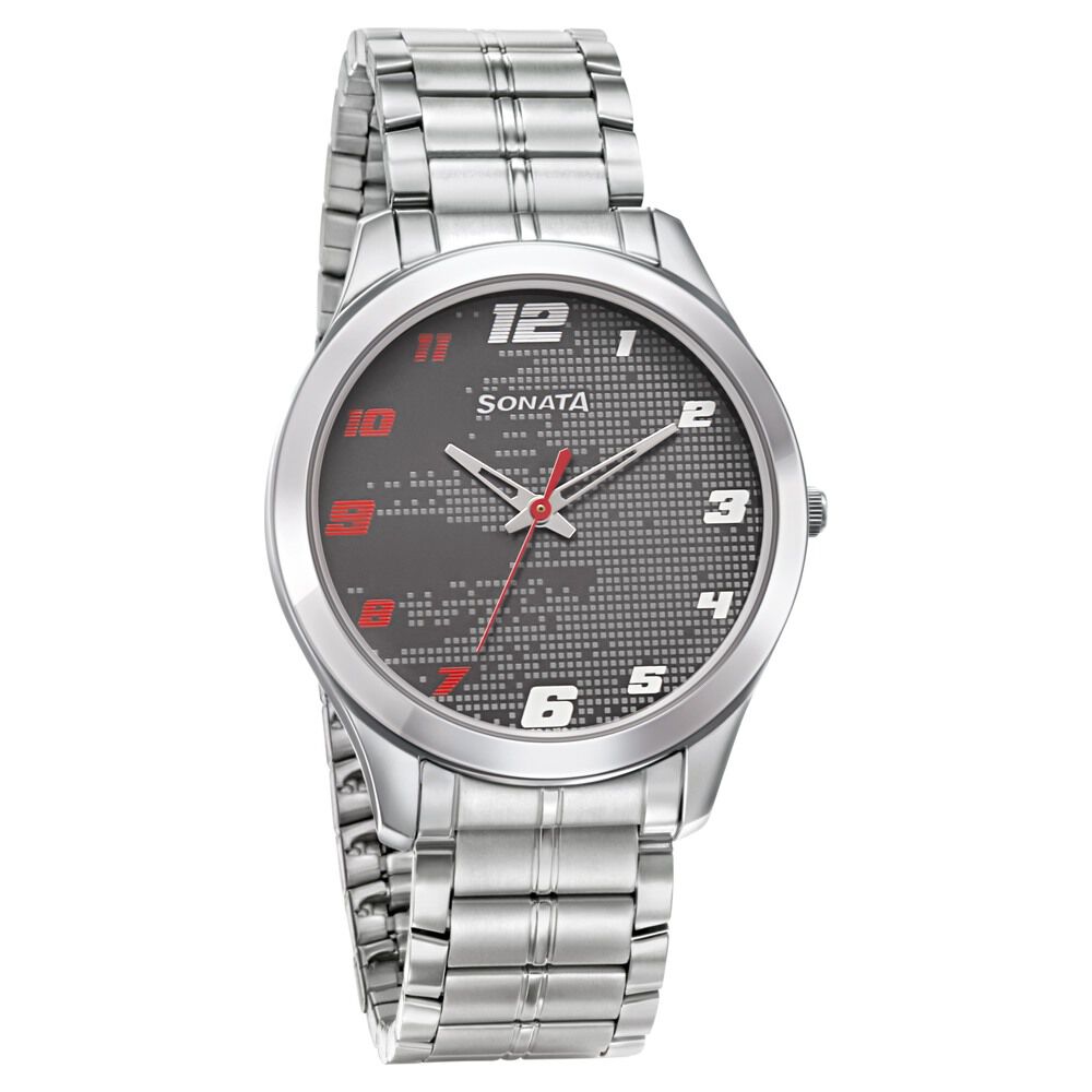 Sonata RPM Quartz Analog Grey Dial Metal Strap Watch for Men