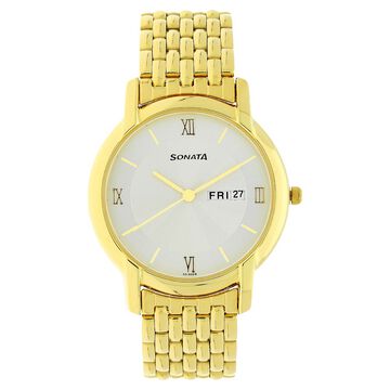 Sonata Quartz Analog with Day and Date White Dial Stainless Steel Strap Watch for Men