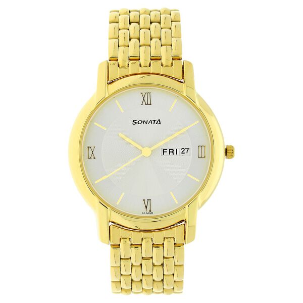 Sonata Quartz Analog with Day and Date White Dial Stainless Steel Strap Watch for Men - image number 0