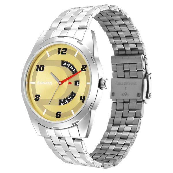 Sonata RPM Champagne Dial Stainless Steel Strap Watch for Men - image number 1