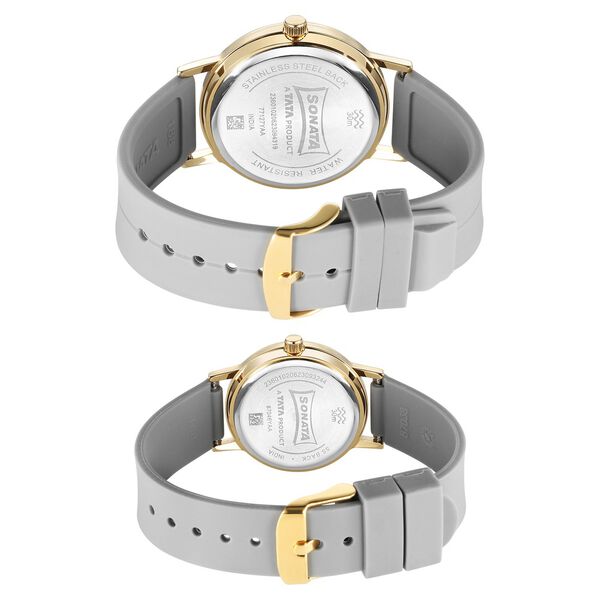 Sonata Alloy Pairs Quartz Analog Grey Plastic Strap for Couple - image number 3