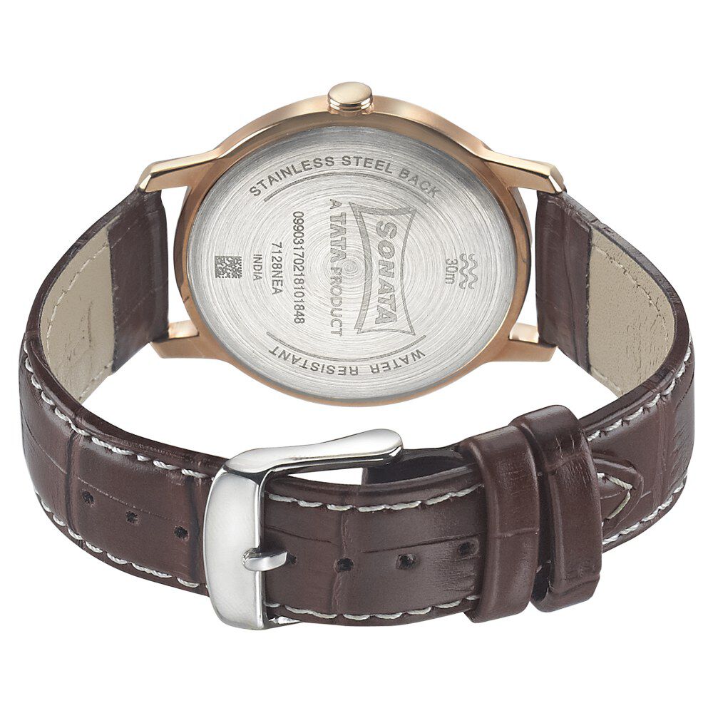 Buy Online Sonata Quartz Analog White Dial Leather Strap Watch for Men np7128wl01 Sonata
