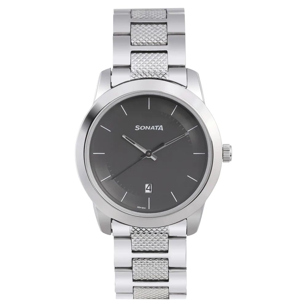 Buy Online Sonata Quartz Analog with Date Grey Dial Stainless Steel Strap Watch for Men np7924sm07 Sonata