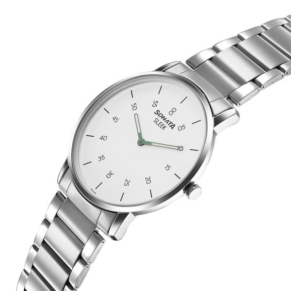 Sonata Sleek Quartz Analog White Dial Silver Stainless Steel Strap Watch For Men - image number 1