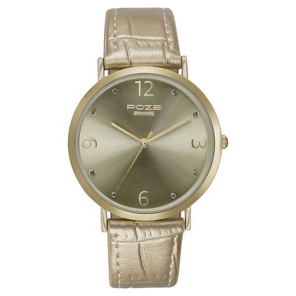Sonata Poze Quartz Analog Golden Dial Leather Strap Watch for Women - image number 1