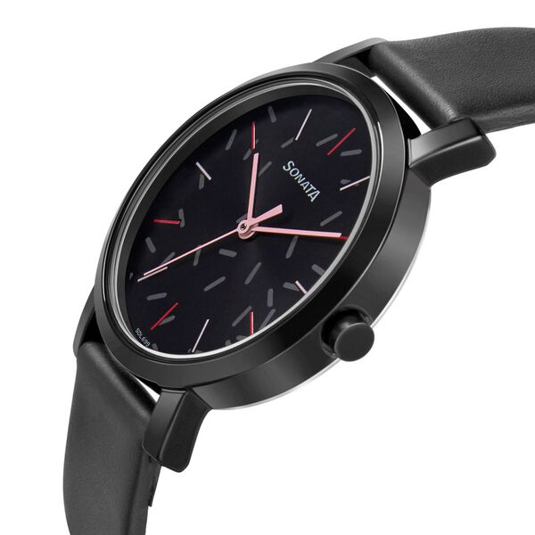 Sonata Play Black Dial Women Watch With Leather Strap - image number 2
