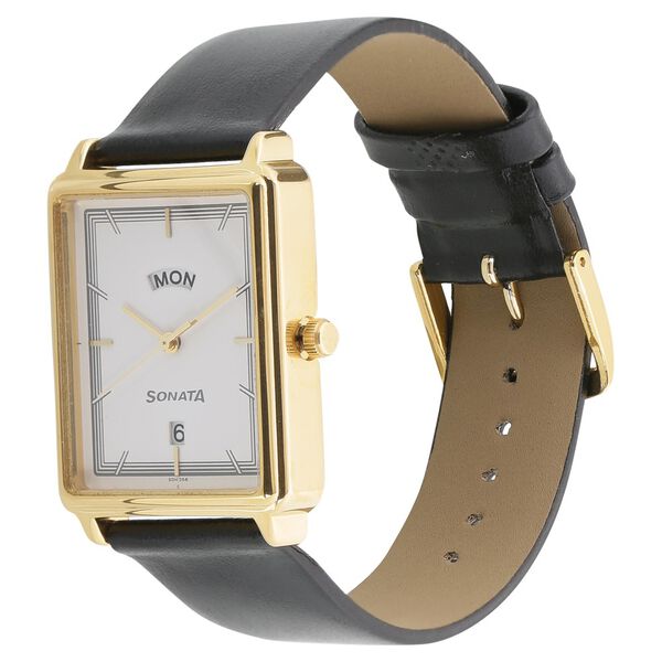 Sonata Quartz Analog with Day and Date White Dial Leather Strap Watch for Men - image number 1