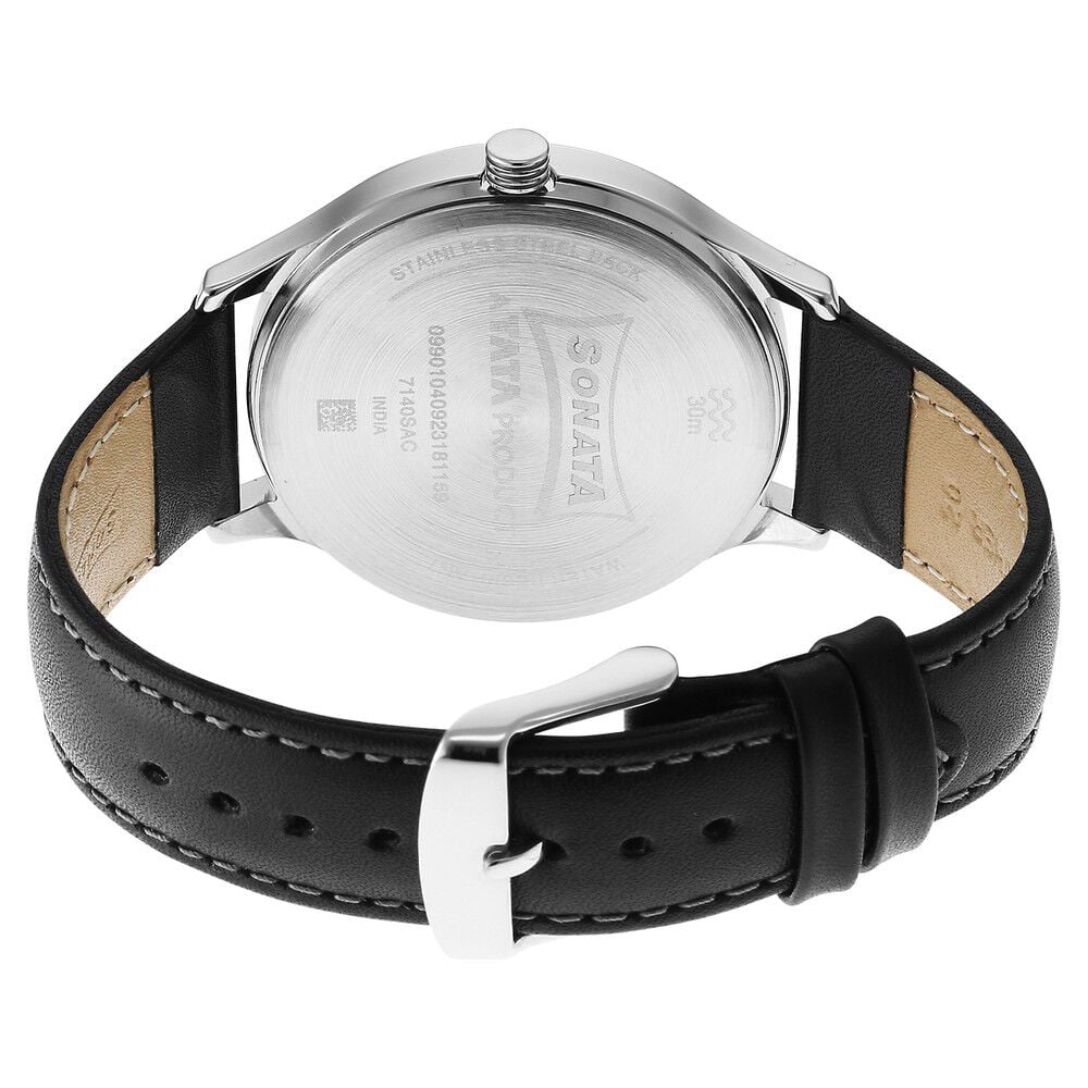 Buy Online Sonata Unveil Quartz Analog Black Dial Leather Strap