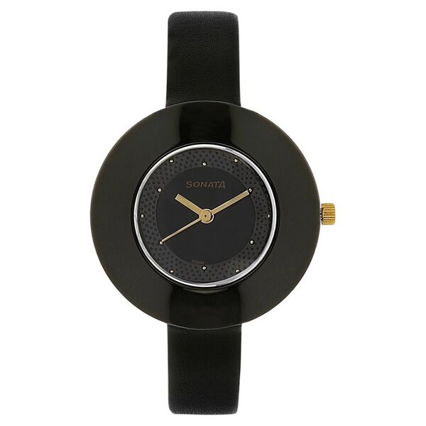 Sonata Quartz Analog Black Dial Leather Strap Watch for Women - image number 0