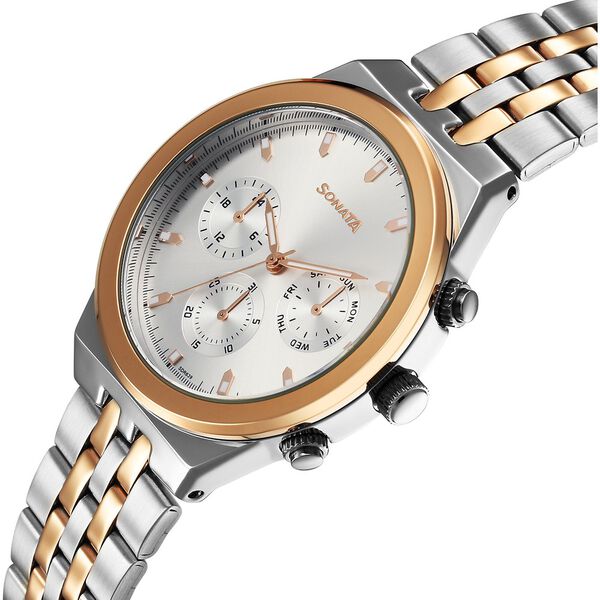 Sonata Eternia Quartz Multifunction Silver Dial Metal Strap Watch For Men - image number 2
