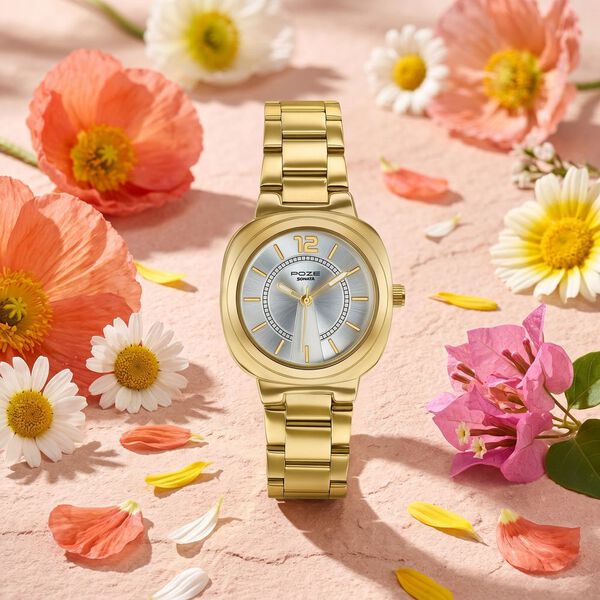 Poze By Sonata Quartz Analog Silver Dial Golden Stainless Steel Strap Watch For Women - image number 0