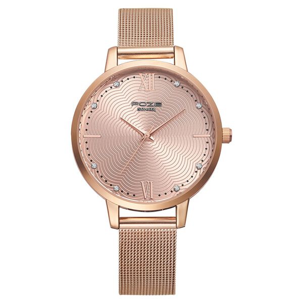 Poze by Sonata Quartz Analog Pink Dial Stainless Steel Strap Watch for Women - image number 0